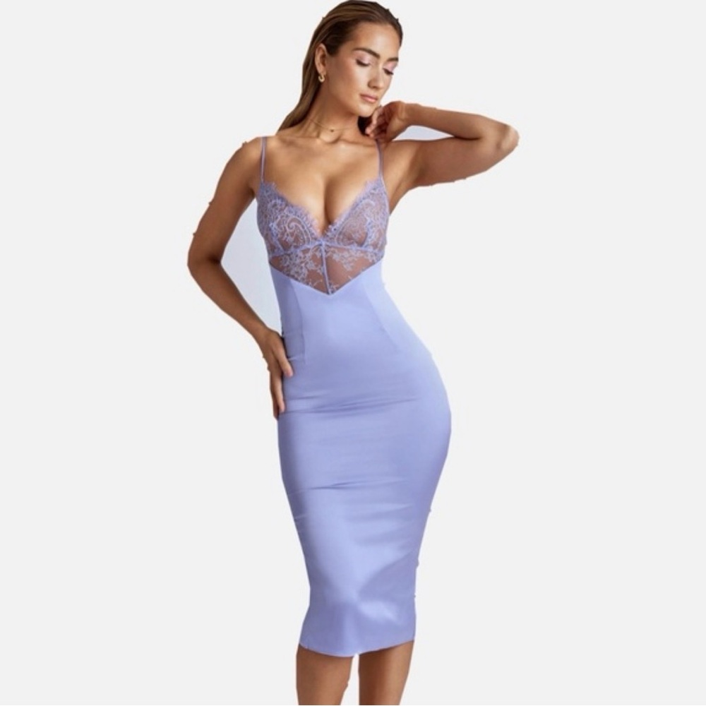 Oh Polly Elegant Lavender Lace Slip Dress